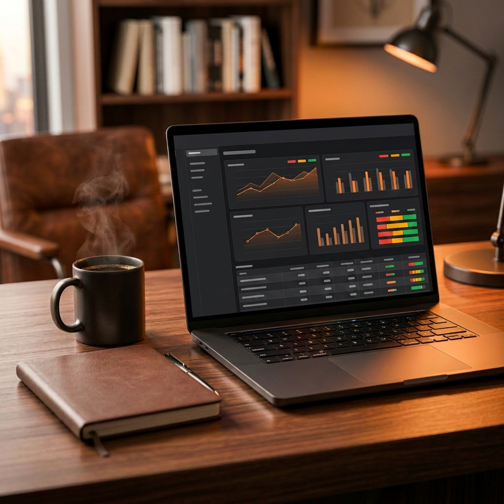 Rise Services Pro — monthly script health report on a laptop